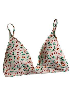 J.Crew Cherry Print Triangle Bikini Top Size Small Swim Beach Beige Red Novelty